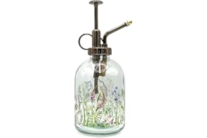 UPPER STREET The British Gardening Company Plant Mister Spray Bottle Glass 350ml Fine Mist Water Sprayer with Metal Look Top Pump, Outdoor Indoor House Plants Small Watering Can Flower Atomiser Gift (Wildflower)