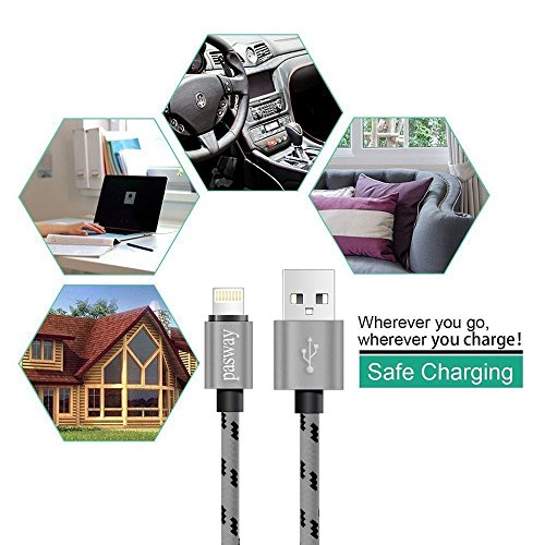 Pasway Lightning Kabel Nylon geflochten, 3 Pack (3FT, 6FT, 10FT), Lightning Durable Nylon geflochten extra lange Schnelle Ladekabel 2.0 A Micro USB Cord für iPhone 7/7 Plus / iPhone 6S / 6S Plus / 5 / 5s / 4 / SE IPad iPod (grau) - 5