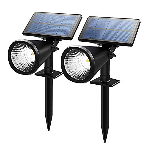 Preisvergleich Produktbild [Neue]Mpow 2 Stücke Solar Gartenleuchten Spotlight Solarleuchten Wasserdichte Scheinwerfer im Freien Außenbeleuchtung wasserdicht Wand-Licht, Outdoor Spot Licht für Garten, Pool, Baum