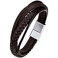 ChainsPro Mens Leather Bracelet Braided Wristbands with Cross/Flower/Feather, Punk Jewellery Mens Gifts for Fathers Day (with Gift Package)