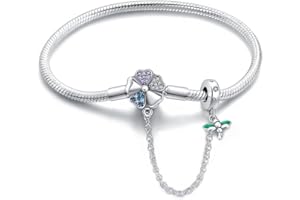 LongLuck Bransoletka dla kobiet, srebro próby 925, łańcuszek wężowy, ważka i czterolistna koniczyna, zawieszka, koraliki bransoletka z cyrkoniami sześciennymi 5a, dla kobiet prezent dla niej