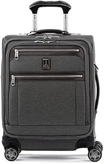 TravelproPlatinum Elite Softside Expandable Carry-On Luggage, 8 Wheel Spinner Suitcase, USB Port, Men and Women, International, Vintage Grey, Carry-On 48 CM