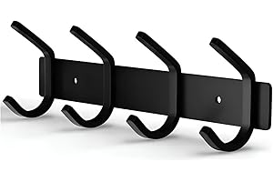 TOJ Living Wall Coat Rack, 30 cm, 8 Hooks, Coat Hooks, Coat Hooks, Wall Mounted Coat Rack, Wall Mounting, Wall Hook, Stainless Steel, Black