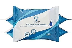 Drylife Premium 5-in-1 Fragranced Disposable XXL Incontinence Wipes | Moisturising Antibacterial Barrier Protection Skin Cleansing Cloths (3 Packs of 25)