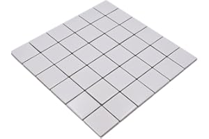 CONWIRE Piastrelle a mosaico quadrato in ceramica bianca opaca, 48 x 48 x 6 mm, dimensioni foglio: 298 x 298 mm, 1 tappetino a mosaico