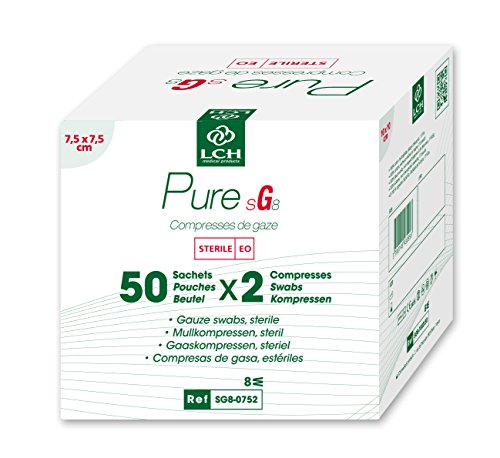 LCH - SG8-0752 - Compresses de Gaze Stériles - Douces au Toucher - Ne se Déforment Pas - N'adhérent pas à la Peau - Compatible avec toutes les Solutions Antiseptiques
