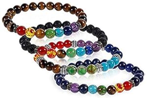 iwobi Bracelet Chakras Pierres Véritables, 4 Pcs Bracelet Pierre Naturelle Chakra Bracelet Pierre Naturelle 7 Chakra, One Size, Nickel Pierre, One Size, Nickel Pierre