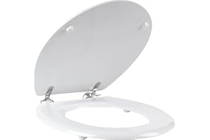 Beldray LA033758 White 18 Inch Tongue & Groove Wooden Toilet Seat, Stainless Steel Hinge, 36 x 42.8 cm, Wood Bathroom Toilet Lid Cover, Quick & Easy to Fit, Fits Most Standard Size Toilets