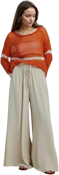 KOTTY Women's Wide-Leg Trouser|Palazzo Pants|High Waist Flowy Trousers with…