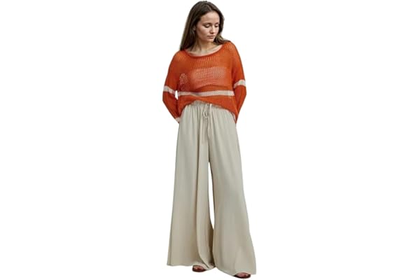 KOTTY Women's Wide-Leg Trouser|Palazzo Pants|High Waist Flowy Trousers with Drawstring|Lightweight Casual & Travel Wear|Women