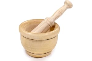 SPACE HOME MGE - Juego de Mortero y Mazo - Mortero de Madera - Mortero de Cocina - Mortero de Cocina para Triturar Especias - Molinillo Manual de Ajo, Hierbas - Triturador de Especias - Madera - 14 cm