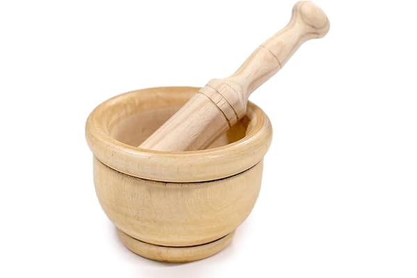 Space Home - Mortier Rond et Pilon - Moulin à Épice - Broyeur Manuel Main - Bois - Ø 14 cm