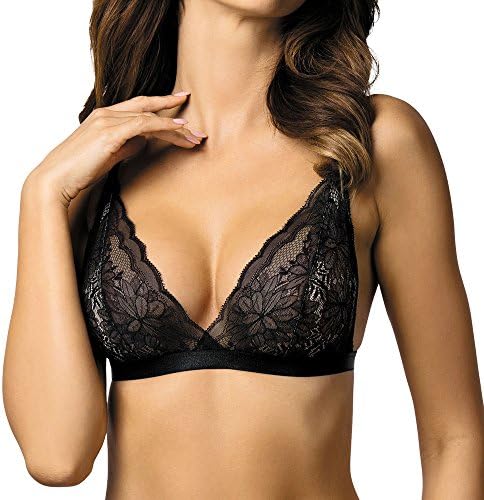 Gorteks Desire/B2 Women's Bralette Soft Floral Lace Triangle V Neck (Matching Bottoms Available) - Made In EU, Black,12