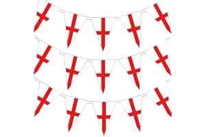 SHATCHI 20m/66Ft St George Cross Bunting England English Banner 50 Triangle Flags St Georges Day Euro Cup Cricket Rugby Football World Cup Sports Events Street Party Decoration