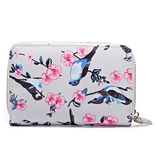 Miss Lulu Women Grey Flower Bird Purse Oilcloth Short Wallet Clutch Hand Bag (1580-16J Beige)