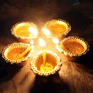 NRSON for Diwali Special Decorative Trading Corporation Attractive diyas for Diwali Oxidized Metal Diya/Deepak, Golden, Size (4cm*3cm*2cm) for Diwali/Deepawali Decoration Home Decoration (Pack of 5)