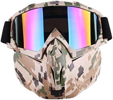 Motorcycle Goggles With Detachable Mask, Spohife Anti-Fog Windproof Motorcycle Goggles Face Mask Shield Motocross Goggles,Camo
