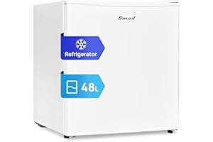 Smad Table Top Mini Fridge 48L, 0-10°C Temperature Control with 6 Adjustable Settings, 39dB Quiet Operation, Reversible Door, 100°C Heat-Resistant & Heavy-Duty Top Cover