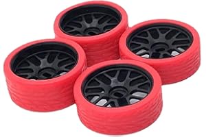 iewrtcin 4pieces 26.5mm Racing Tire Tyre Metal Wheel Rim For 1/28 Wltoys K969 K979 K989 -Q -Z RC01 KYOSHO RC Car Parts Upgraded, black+red