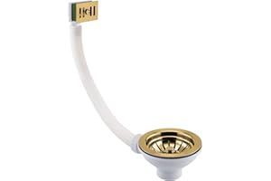 Taps2Traps® Polished Gold Finish Kitchen Sink Basket Strainer Waste Square/Rectangular Overflow + Metal Grid