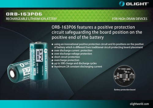 Olight® 16340 RCR123A Akkus Lithium-ion wiederaufladbar Batterie 3.7V 650mAh – 2-er Pack (original und geschützt) - 6