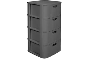 Kreher® XL Rollbarer Schubladenschrank Rollcontainer Nischenschrank aus Kunststoff in Rillen-Optik mit 4 Schubladen. Maße: 40x40x81 cm (Anthrazit)