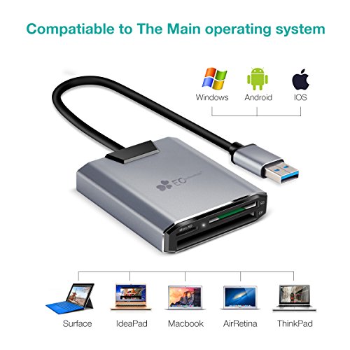 Lector de tarjetas de Aluminio Superspeed EC Technology USB 3 0 Multi Adaptador de Tarjetas de Memoria  Soporta 3 Tarjetas Simult  neamente para TF   SD   CF   SDXC   SDHC para MacBook Air Pro  iMac  Mac Mini  Microsoft Surface Pro  Lenovo - Negro