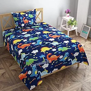 Furnistitchs Soft Microfiber Kids Cartoon Print Bedsheet with Pillow Cover (Single 60