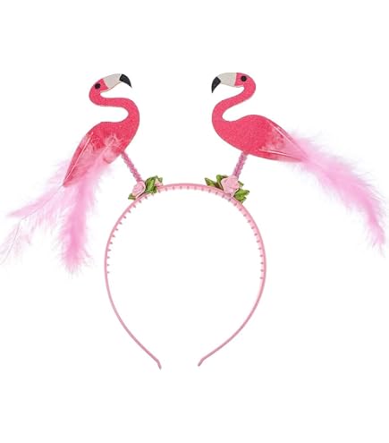 Flamingo-Stirnband Mit Federn – Rosa, 27 X 15 Cm, Aus Samt & Stoff, Für Halloween & Sommer-Partys
