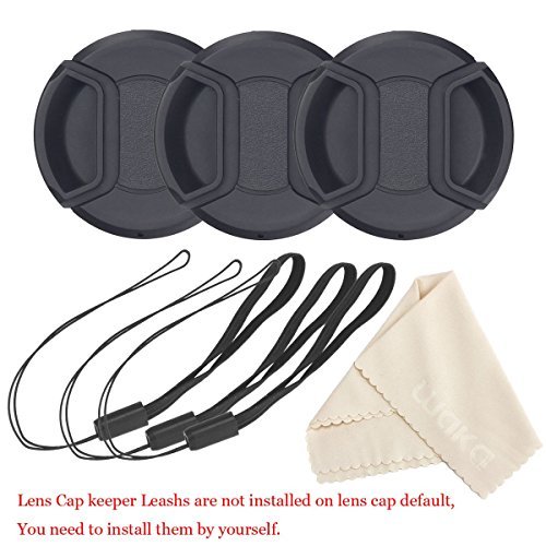 55mm Lot de 3 bouchons Cache-objectif avec dragonne pour appareil photo Canon  Nikon  Sony et autres cam  ras DSLR   chiffon de nettoyage pr  mium en microfibre
