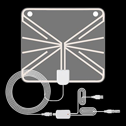 HDTV Antenna Indoor Amplified TV Aerial 50 Mile Range with 1080P VHF/UHF/FM Strong Reception, USB Power Supply and Detachable Amplifier Signal Booster for the Highest Performance (Transparent White)