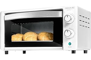 Cecotec Four de comptoir Bake&Toast 1090 Blanc, 10 L, 1000 W, Minuteur 60 minutes, Température Réglable jusqu'à 230ºC, Plaque de Cuisson, Grille et Pinces, Avertissement Sonore, Résistances à Quartz