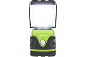 Lepro Lanterne Camping LED, Lampe Camping Puissante 1000lm, Alimentation par pile, Luminosité Réglable, Eclairage Camping Etanche, pour Camping, Bivouac, Pêche, Randonnée, Cave, etc.