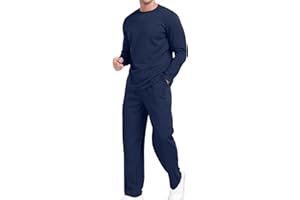 KUYIGO Men's Crew Neck 2 Piece Outfits Long Sleeve Pullover Set Waffle Tops Bottoms Casual Mens t Shirt Suit Sweatshirt and Joggers Loungewear S-XXL