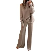 Zweiteiler Damen Strickanzug Damen Set Elegant Grosse Grössen | Zweiteiler Winter | Hausanzug Kuschelig Jogginganzug Pullover Und Strickhose 2 Teilig Sweatanzug V Ausschnitt Freizeitanzug Strick Set Damen