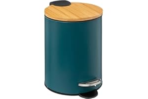 5 FIVE SIMPLY SMART Five - Poubelle de salle de bain en métal Bleu pétrole et couvercle en Bambou 3 L