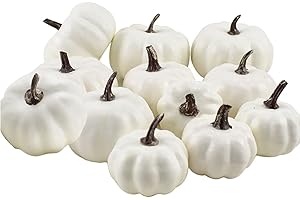HEZHU 12pcs Halloween Kürbis Dekoration Tischdeko Herbst Deko Kürbisse Weiß