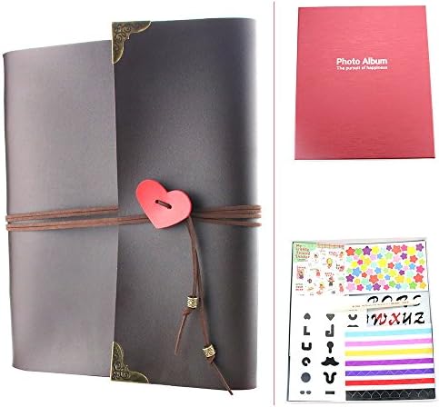 YAOHU Scrapbook Album, “Love” Vintage Leather Photo Album Refillable Self Adhesive Photo Book Memory Book Wedding Guest Book with Black Pages Gift for Christmas Valentines’ Day Birthday, (Large)
