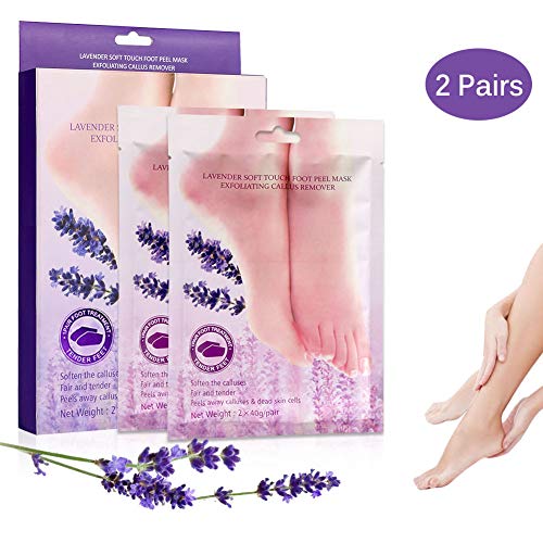 HAUEA Exfoliant Pieds, Masque Pieds Peeling 2 Paires Lavande Pied Masque Supprimer Callus et Peaux Mortes Doux, Fonctionne le Lendemain/Exfoliation Finira Dans 4-7 Jours