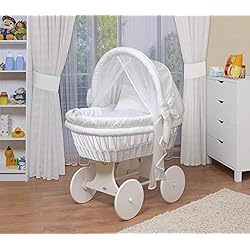 WALDIN Landau/berceau pour bébé complet -44 modèles disponibles,Cadre/Roues blanc laqué,couleur du tissu blanc