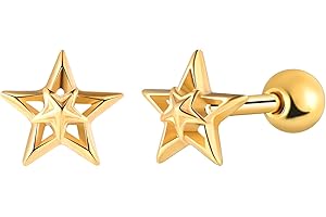 Yumilok Hommes Boucles d'oreilles Étoile en Acier Inoxydable: Femmes Clous d'oreilles Etoile de Noël - Boucle d'oreille Cartilage Piercing - Bijoux Fantaisie Adolescent Décoration