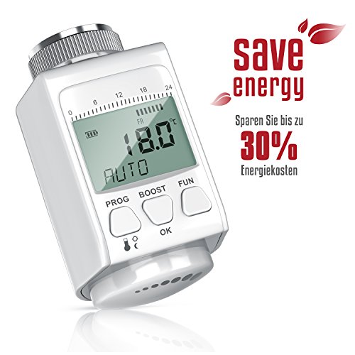 digitales Heizkörperthermostat | bis zu 30% Heizkosten-Ersparnis / Energiespar-Regler | Radiator Thermostat | inkl. 3 Adapter (Danfoss-Ventile RA, RAV, RAVL) | intelligenter Eco/Boost-Modus - 2