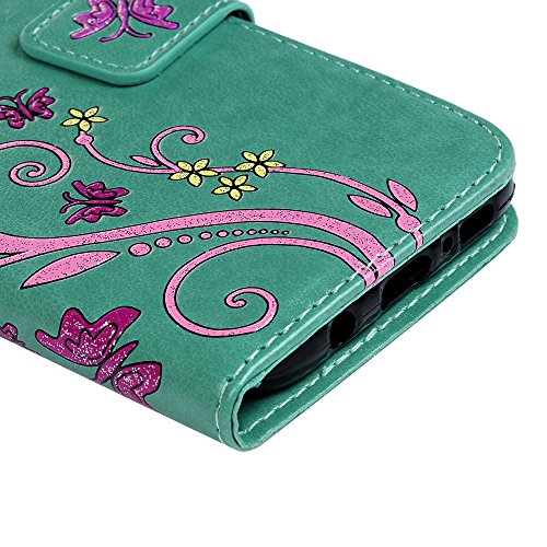 Lanveni Samsung Galaxy S8 Hülle, Handyhülle für Samsung Galaxy S8 Flip Case Cover PU Lederhülle Schutzhülle Magnetverschluss Ledertasche mit Stander Function Brieftasche Card Slot Handy Tasche mit Bunte Schmetterling Cover Design (Mintgrün)+ 1 x Stylus Pen + 1 x Staubdichte Stecker - 7