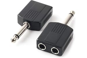 NANYI 1/4 "6.35mm Mâle TS à 2 1/4" 6.35mm Femelle TS Têtes Audio, 1/4 "6.35mm M Un-Deux 1/4" 6,35mm TS Interconnexion Audio Adaptateur, 2 Pack (6.35mm M- 2x6.35mm F-TS)