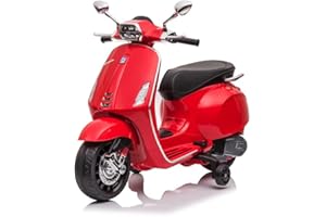 TECNOBIKE SHOP - VENDITA ACCESSORI GIOCATTOLI Moto Elettrica Piaggio Per Bambini Vespa Sprint Rotelle 12V luci LED Suoni (Rosso)