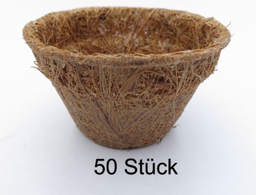 Pflanztöpfe aus Kokosfaser 0,05 Liter (Höhe 4 cm/ Ø oben 6 cm), 50 Stück (Preis je Stück: 0,23 Euro), Kokostöpfe, Anzuchttöpfe, Aussaattöpfe, Naturmaterial