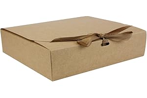 Emartbuy - Confezione da 12 scatole regalo rettangolari, 24 x 19,5 x 7 cm, montaggio semplice, scatola in carta kraft marrone con fiocco
