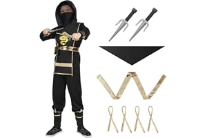 AOOWU Svarta Ninja-kostymer för barn, Ninja Deluxe-kostymer Set med Ninja-skumtillbehör Leksaker Halloween-kostym Flickor Poj