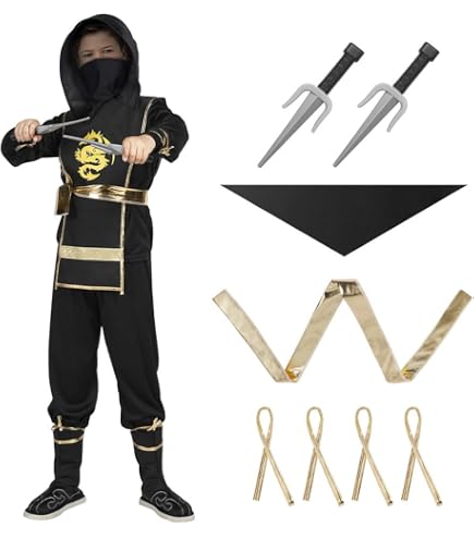 Costume da ninja anime arancione e nero per bambino