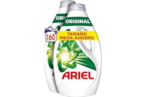 Ariel Detergente Lavadora Liquido 160 Lavados (4x40), Original, Jabon Limpieza Mejorada en Ciclos Mas Frios con la Exclusiva Tecnologia de Limpieza en Frio